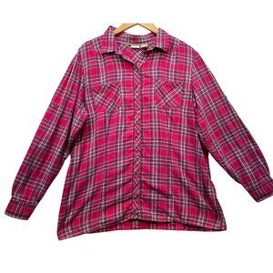 L.L. Bean Womens  Plaid Button-Up Shirt XL Pink 100% Cotton Long Sleeve